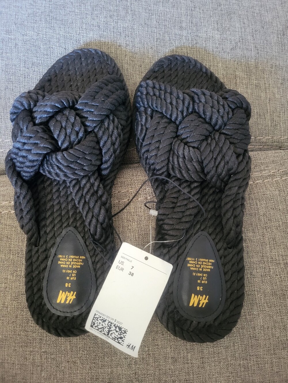 H&M Black Braided Rope Knot Slide Sandals - Women's